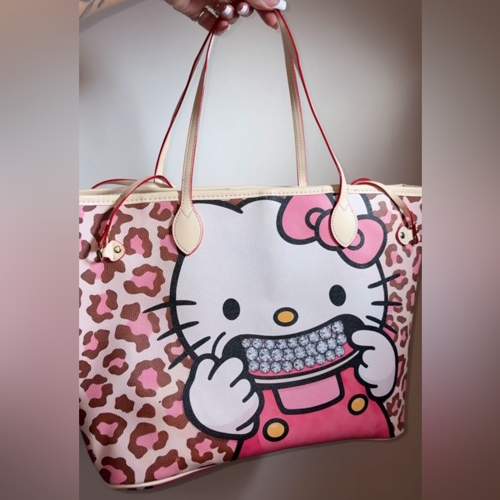 Hello Kitty Pink and Tan Leopard Tote with Removable Pouch